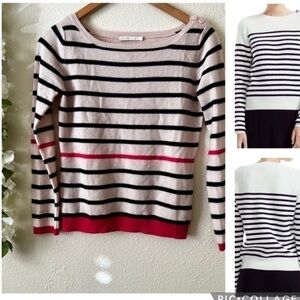 Maje 100% Cashmere Striped Side Button Detail Pink Sweater